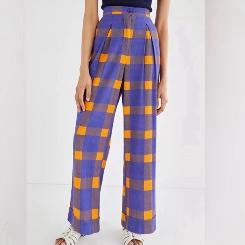 Orange and Violet Checkered Porridge Wide Leg Pants